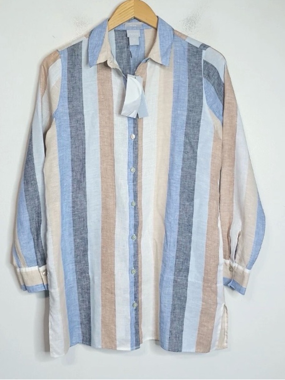 Chico’s No Iron Classic Multistripe Tunic Shirt Classic Navy size 2
